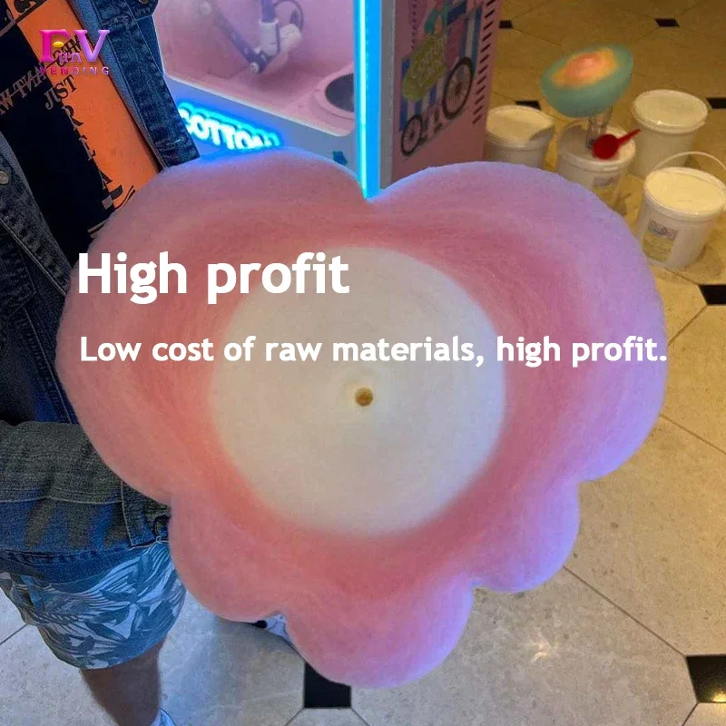 China Factory Custom Commercial Pink Sweet Latest Floss Flower coton Vending Automatic Cotton Candy maker Machine