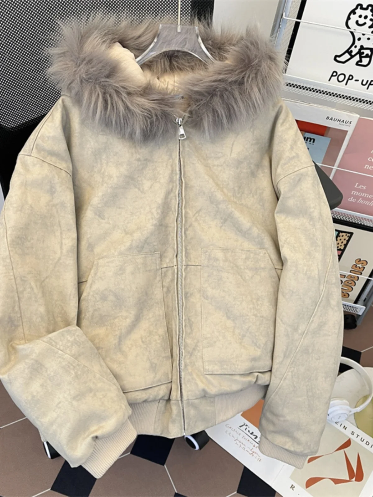 

Мужская зимняя утепленная хлопковая куртка свободного кроя с меховым воротником, молодежная, модная, в американском ретро-стиле, на молнии