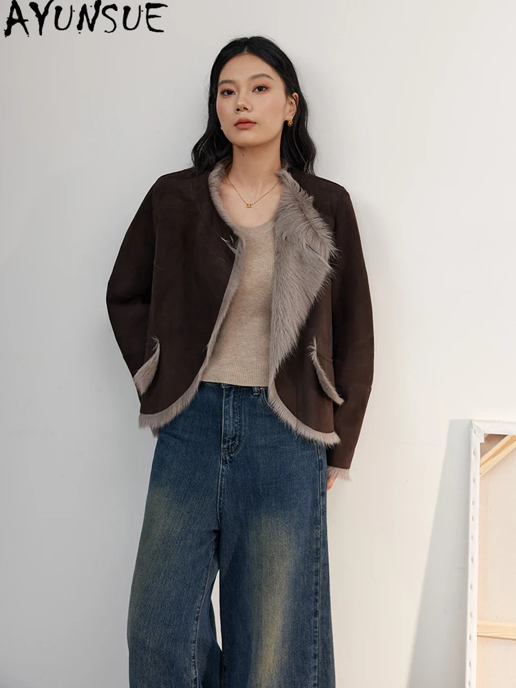 معطف فرو من جلد الغنم الطبيعي من AYUNSUE جاكيت من الجلد الطبيعي للنساء مقاوم للبرد جديد في معاطف ملابس شتوية دافئة للسيدات 2025 ملابس خروج #6