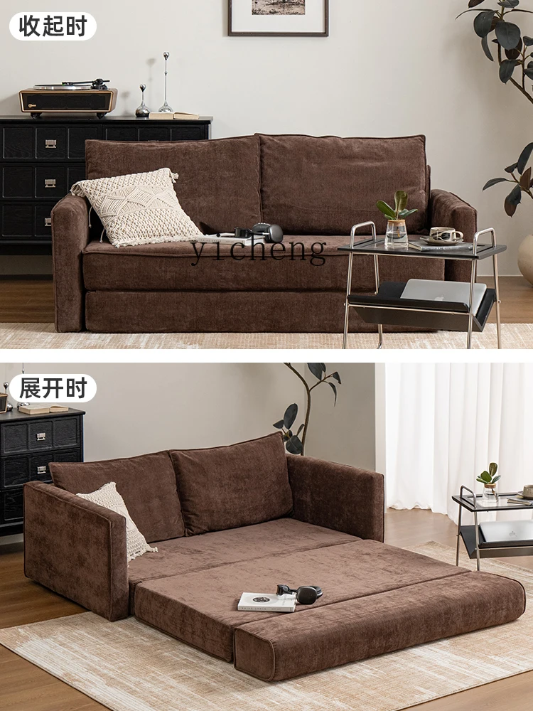 

ZK vacuum compression single fabric sofa small apartment brown antique living room folding dual-purpose sofa bed