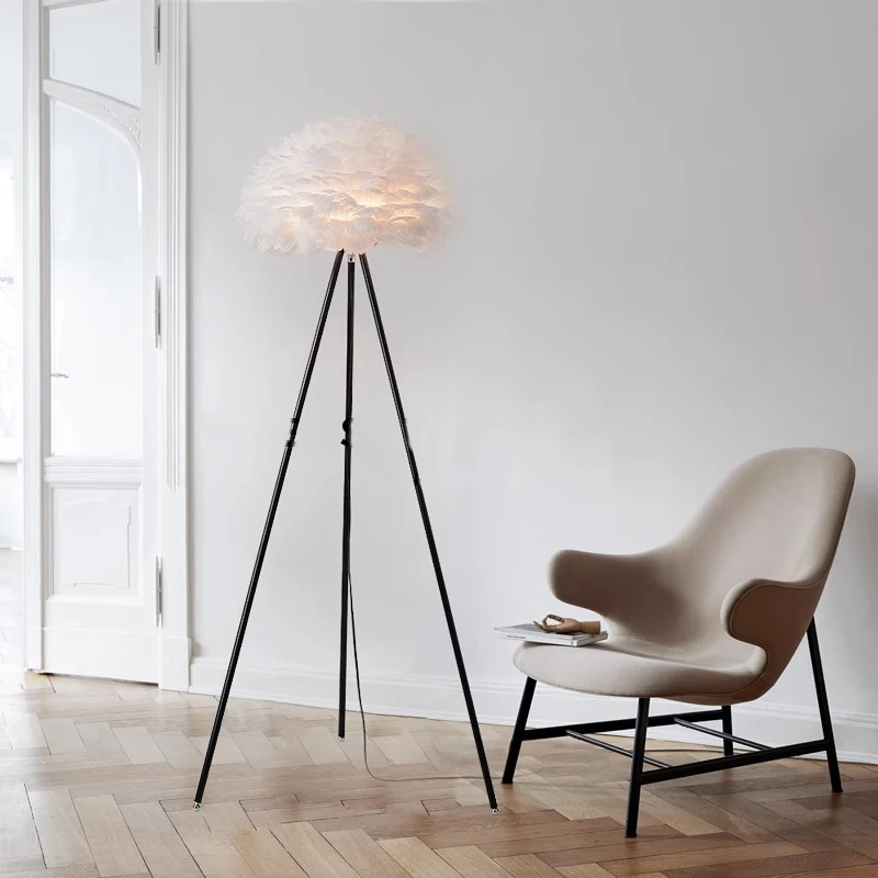 Nordic Post-modern Creative Feather Three-legged Floor Lamp Decoration Living Room Bedside Standard Lights