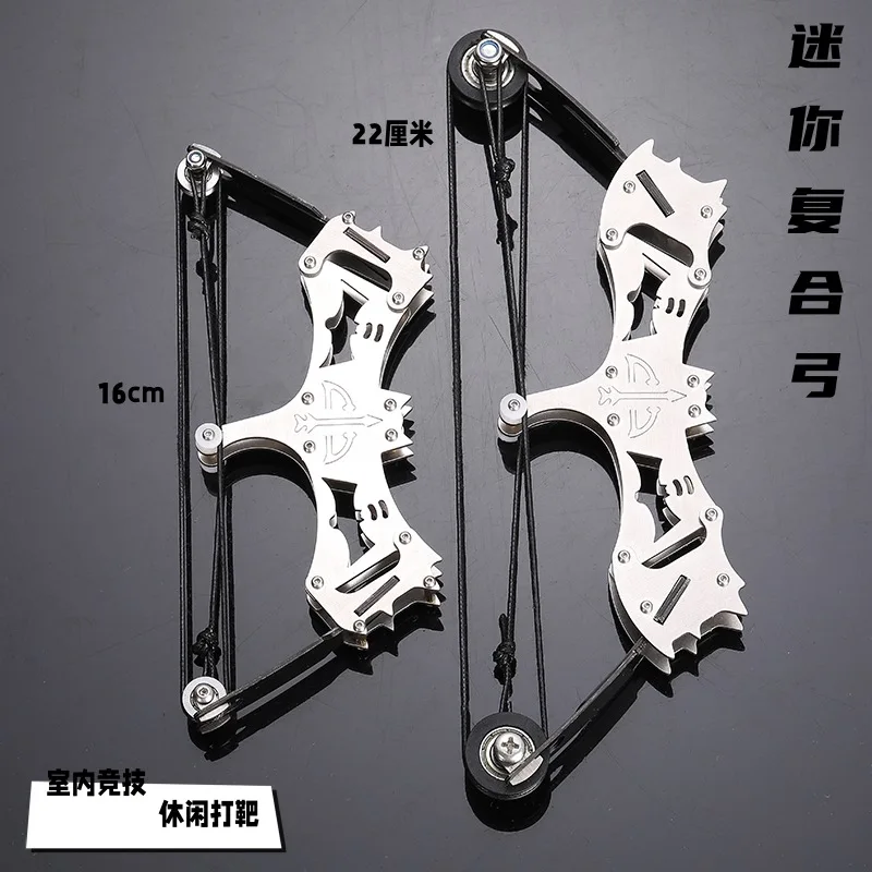 Mini arco y flecha plateado Universal de acero inoxidable de 4,5 pulgadas, Mini arco recurvo compuesto, juguete de tiro para deportes al aire libre, forma de pájaro