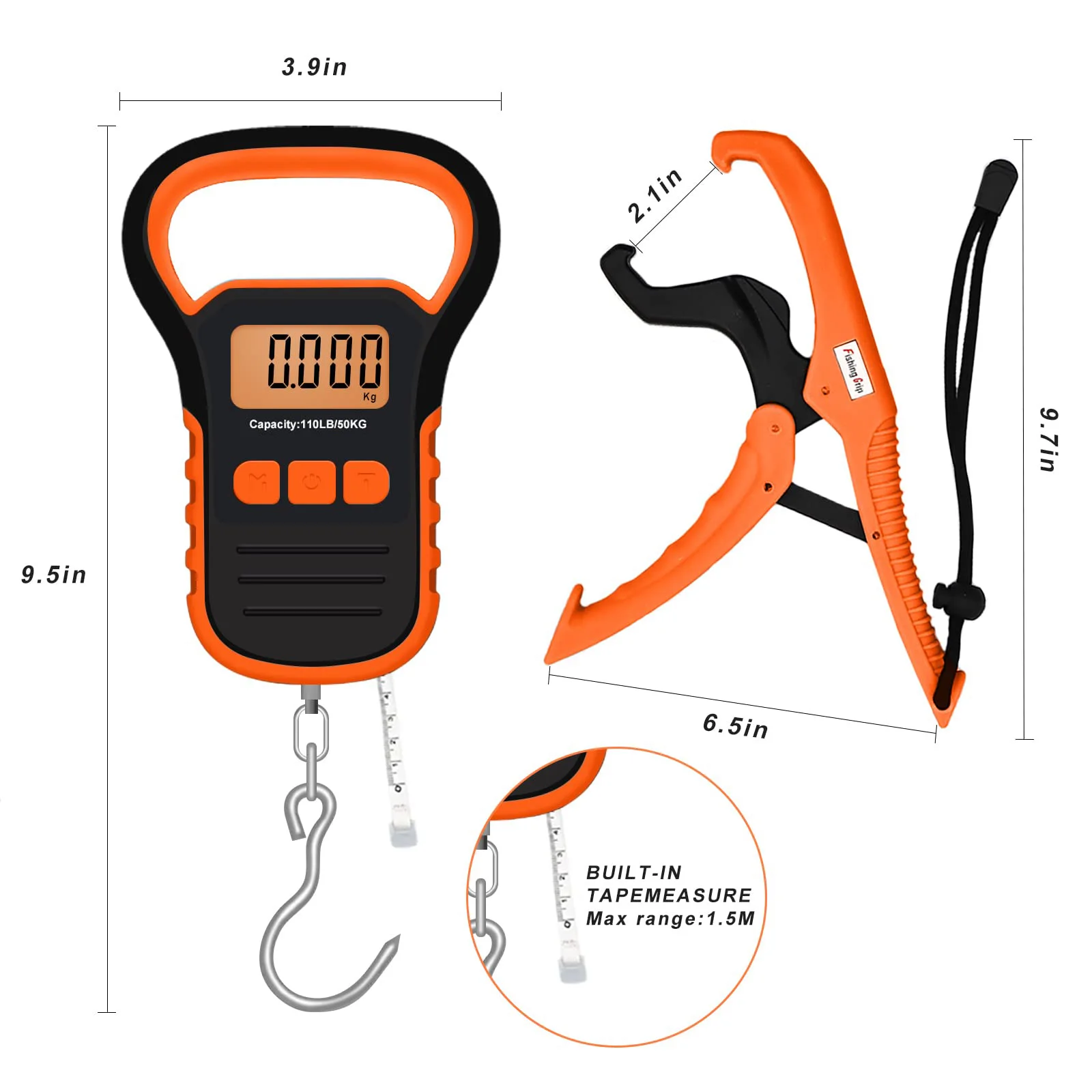 Digital Fish Weight Luggage Scale with Fish Lip Clip, Backlit LCD Display 110lb/50kg Electronic Balance Digital Fishing Rod Hook