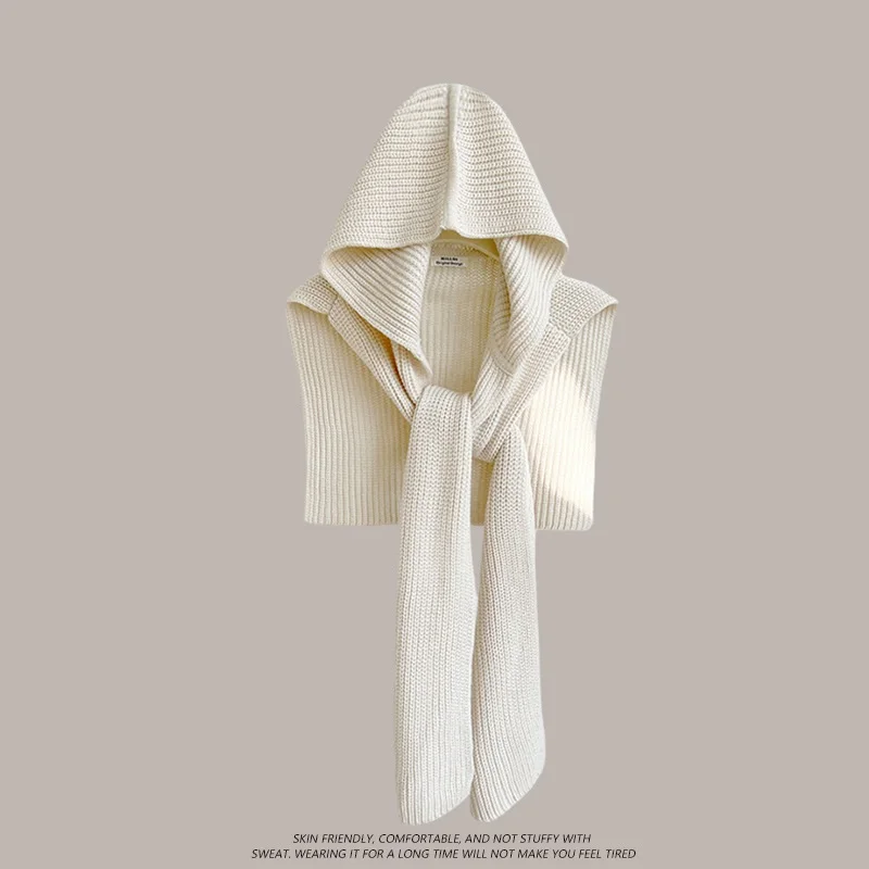 Imitate Wool Design Sense Fashionable Knitted Hooded Shawl Women Autumn and Winter Warm Versatile Outer Vest Scarf Poncho