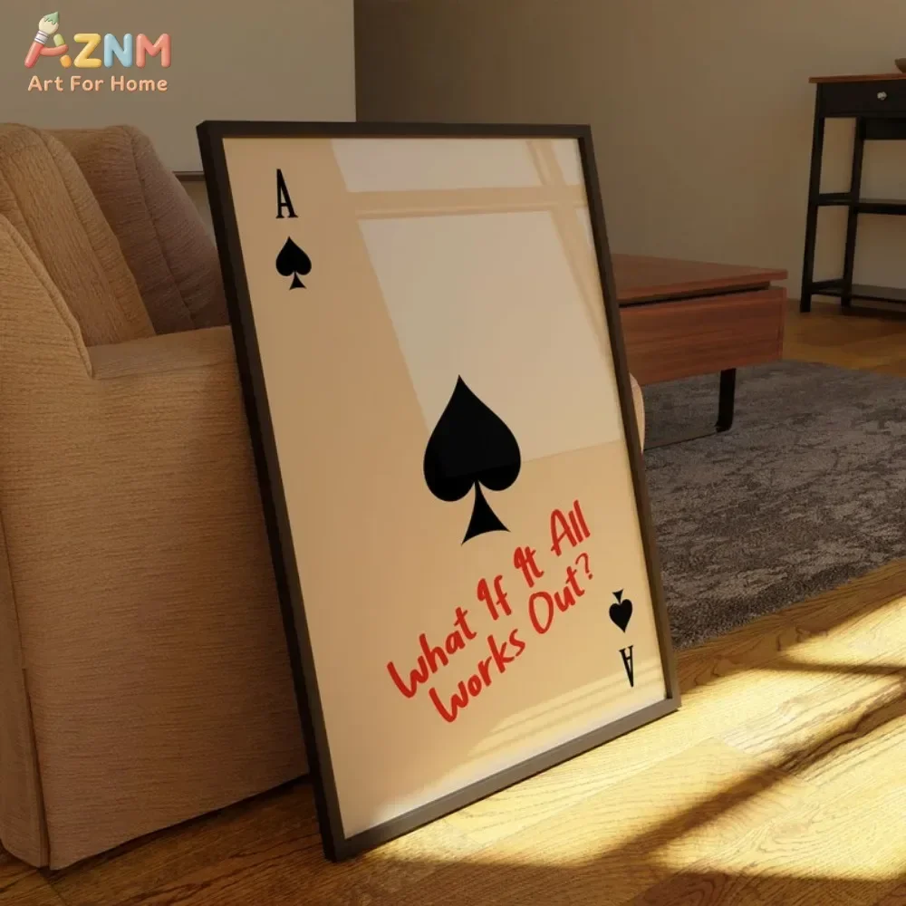 AZNM Ace Of Spades Canvas Wall Art What If It All Works Out Motivational Quote Print Unframed Canvas Painting Trendy Room Decor