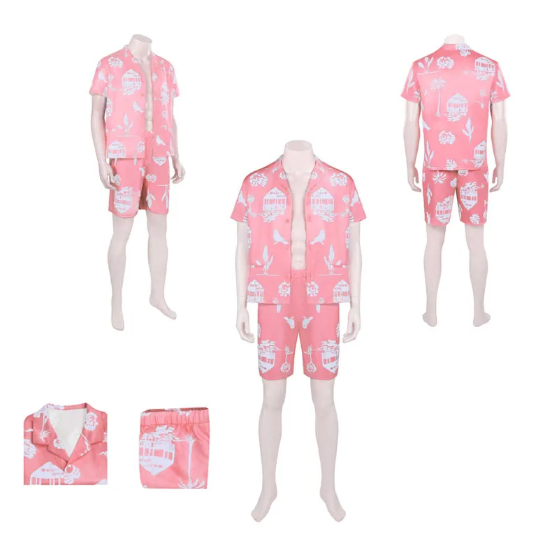 Ken Cosplay Costume Men Summer Beachwear Movie Barbei Shirt Shorts Boy Role Playing Casual Outfits Halloween Party Fantasia Suit