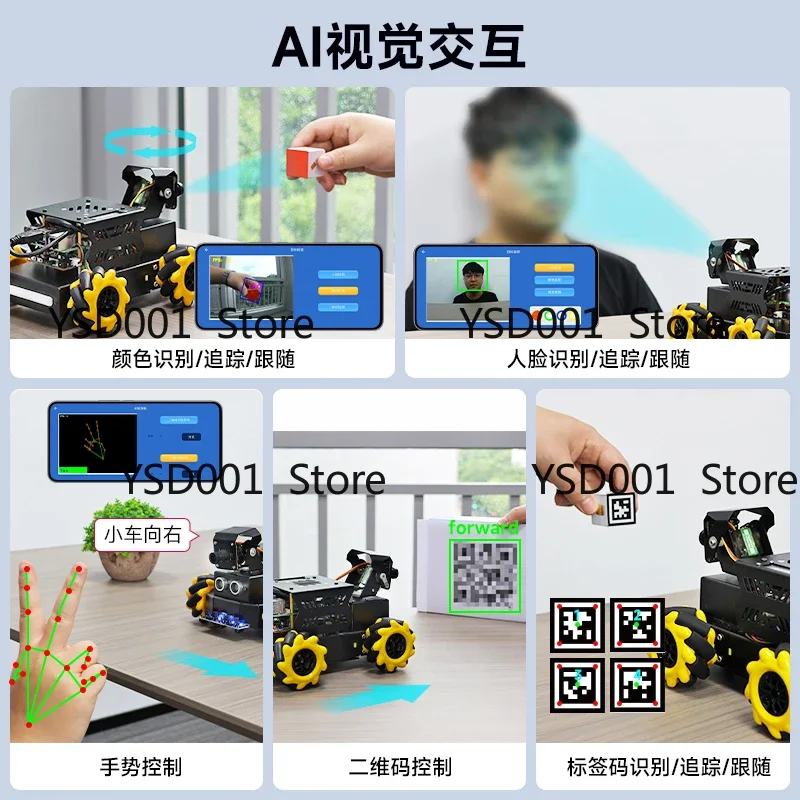 Raspberry Pi 5 AI Vision Robot Car with Mecanum Wheels, ROS, WiFi Camera, Object Recognition