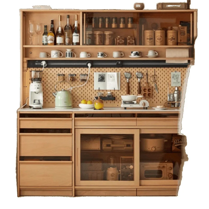 

Nordic medieval dining side retro simple storage solid wood cherry wood rock slab Japanese tea table restaurant integration