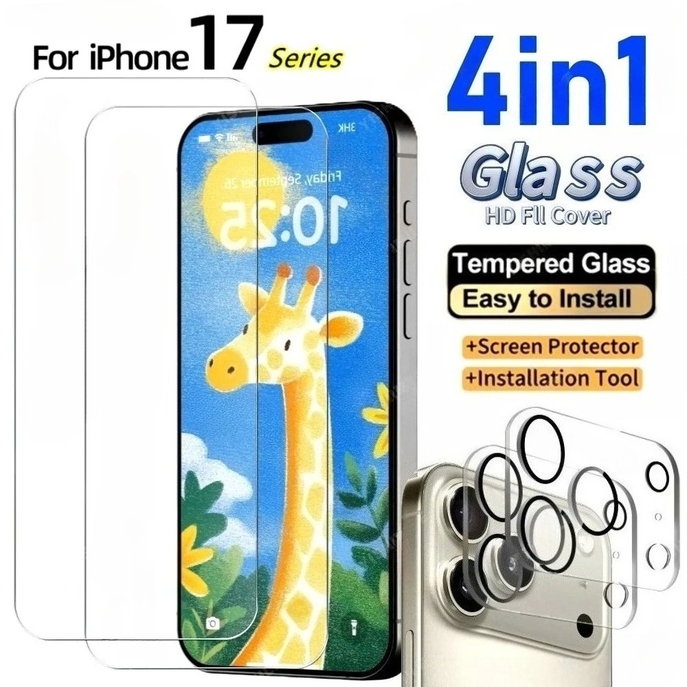 4-in-1 Ultra Clear Displayschutzfolie für iPhone 17 16 15 14 Pro Max Air Camera Lens Glas für iPhone 13 12 11 Pro Mini 16 15 Plus