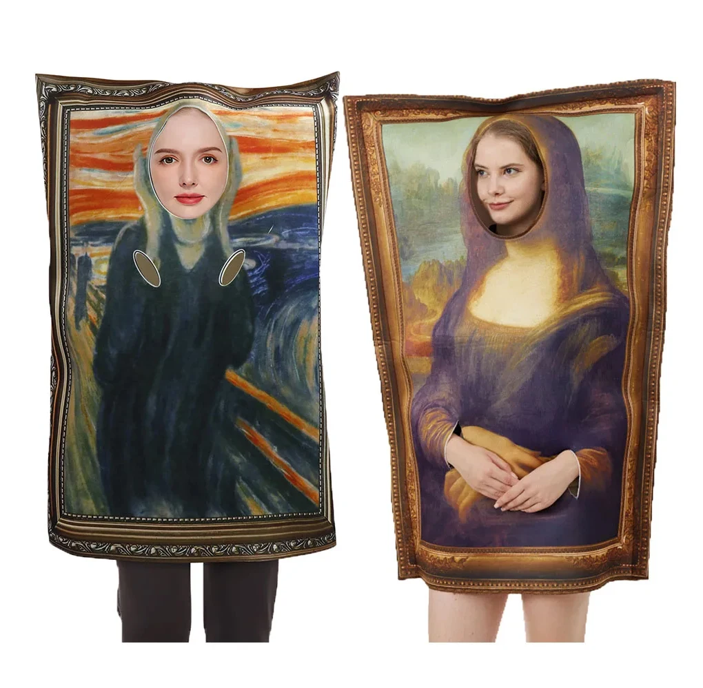 

Adult Kid Mona Lisa Mural Costumes Props Halloween Unisex Cosplay Funny The Scream Mural Dress Up Performance Clothing