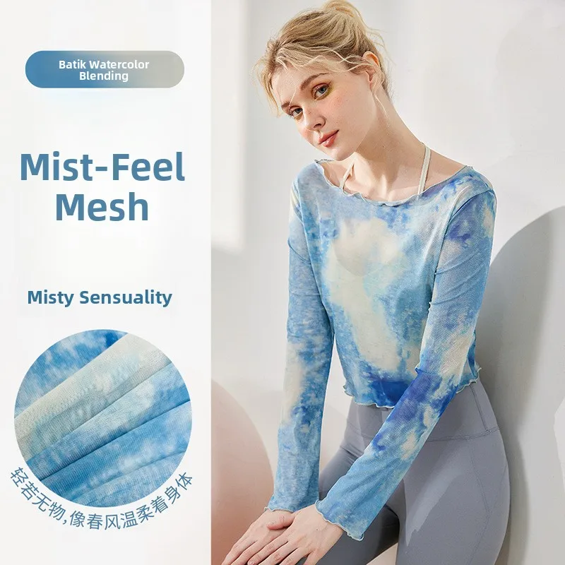 

Women's Yoga Clothes Long Sve Tie Dye Me Loose Thin One oulder T-irt Qui Dry Breathable Moisture ng Fitn G...