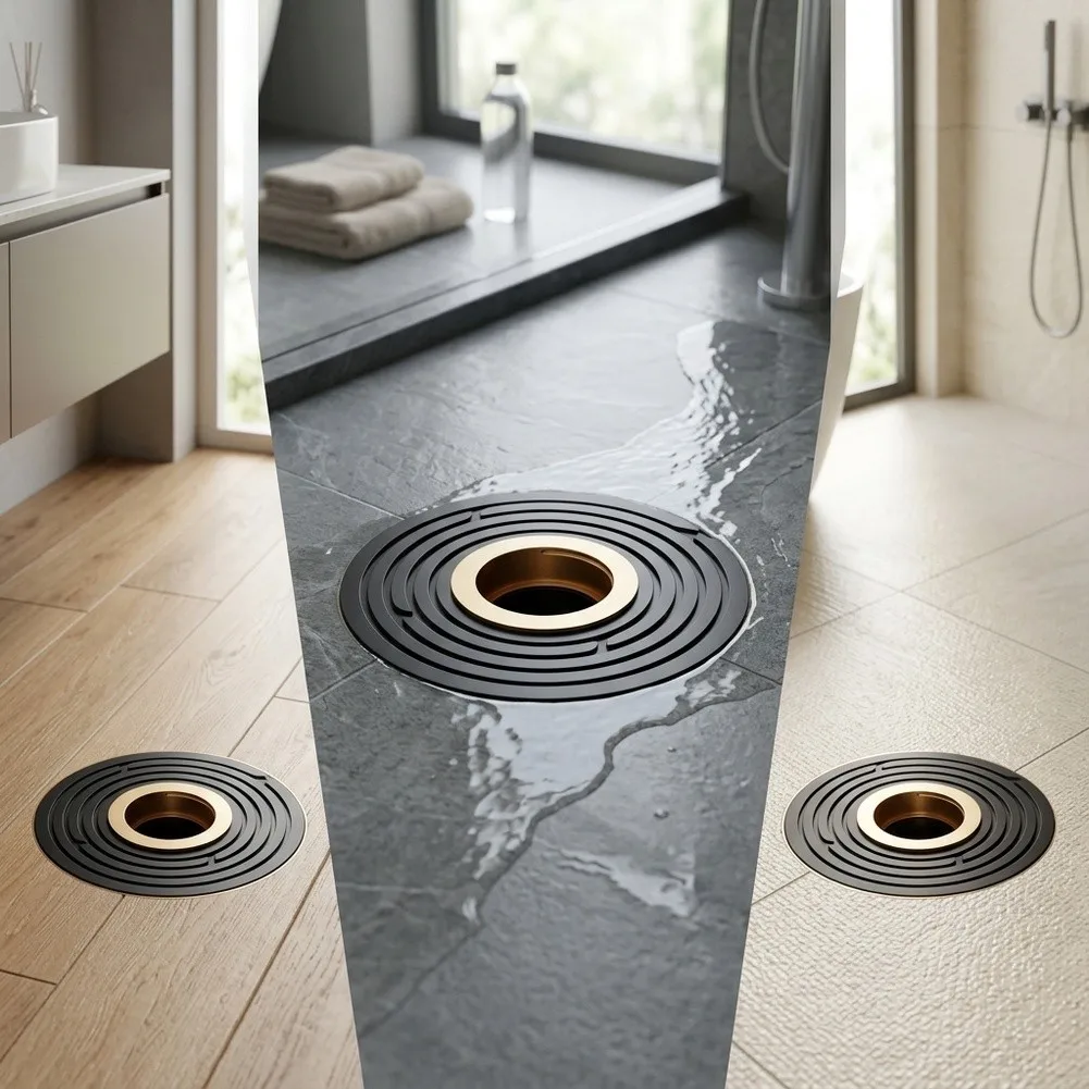 Swing-Valve Based Floor Drain Core with Black Drain Cover and Brass Inner Component for Drain Pipe Compatibility 34-100mm