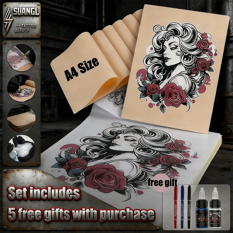 

SUANGL A4 Size 1mm Tattoo Practice Skin with Transfer Paper Kit for Beginners & Experienced Artist, Tattoo Supply Accessories