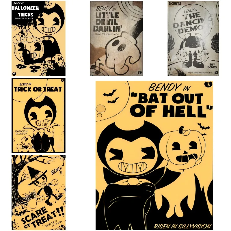 Bendy and The Ink Machine Poster Game Wall Art Canvas Painting Room Decor Aesthetic Boy Gift Bedroom Party Mural Picture Gift