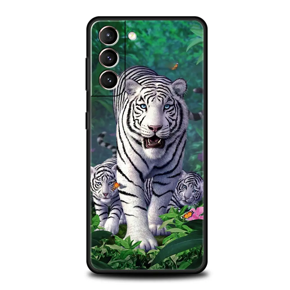Forest Animal Lion Tiger Case For Samsung Galaxy S22 Ultra S21 S20 FE 5G S10 S9 S24 Plus S10E S23 Phone Cover Black