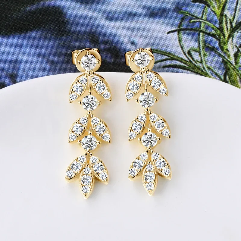 

Shining U S925 Silver D Color Moissanite Luxury Fringed Leaves Drop Earrings for Women Fine Jewelry Wedding Anniversary