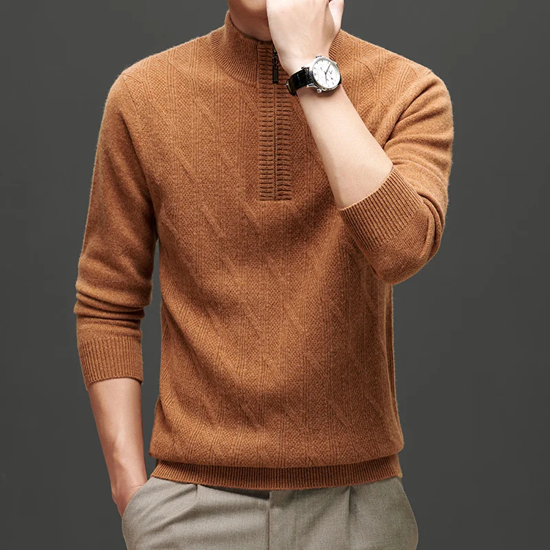 Sweater 2024 Popular Top Quality Wool Zipper Brand Comfortable Sweaters Men