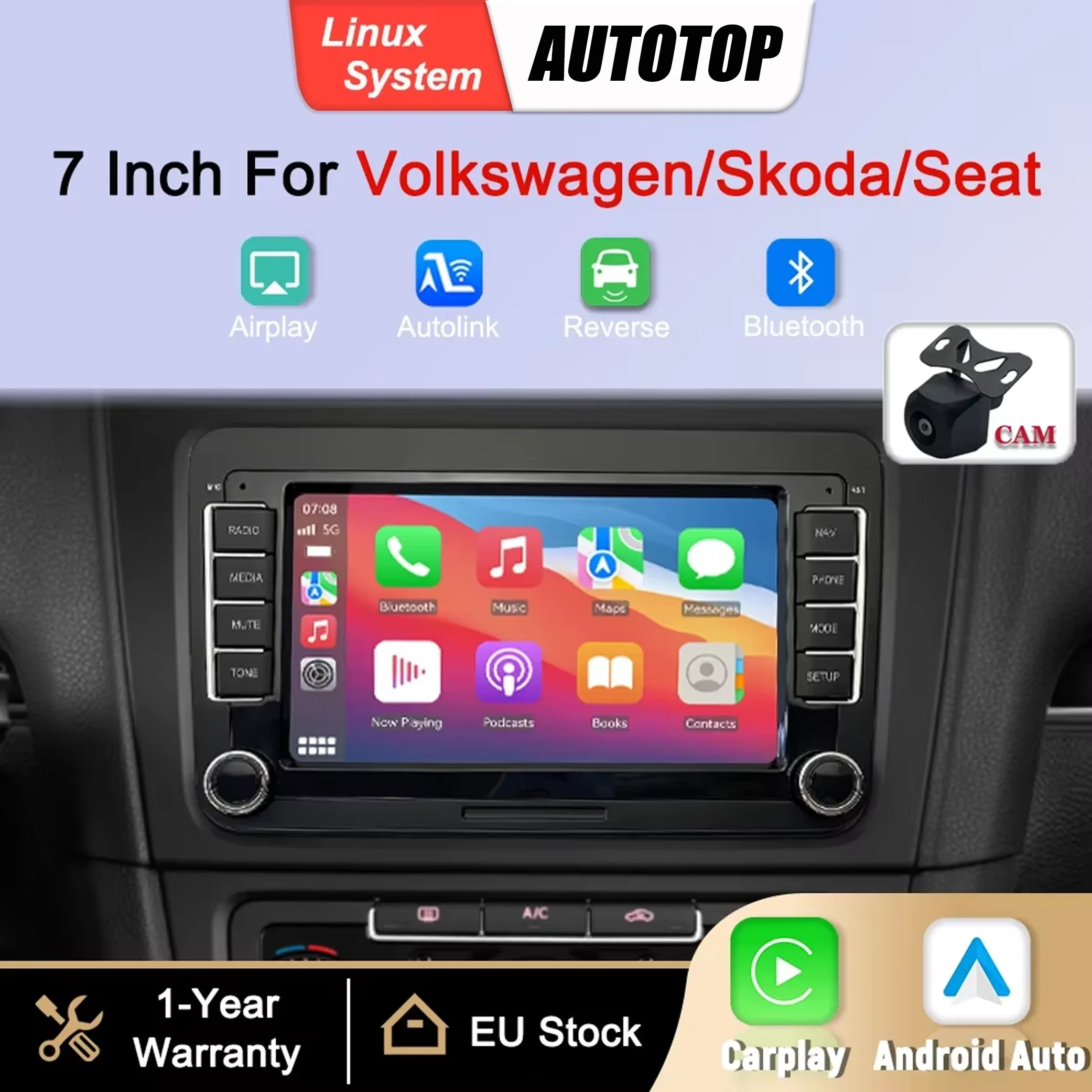 Schermo multimediale Linux da 7 pollici con CarPlay wireless e Android Auto per Volkswagen VW Passat B6 B7 T5 Tiguan Touran GOLF POLO BT Autoradio