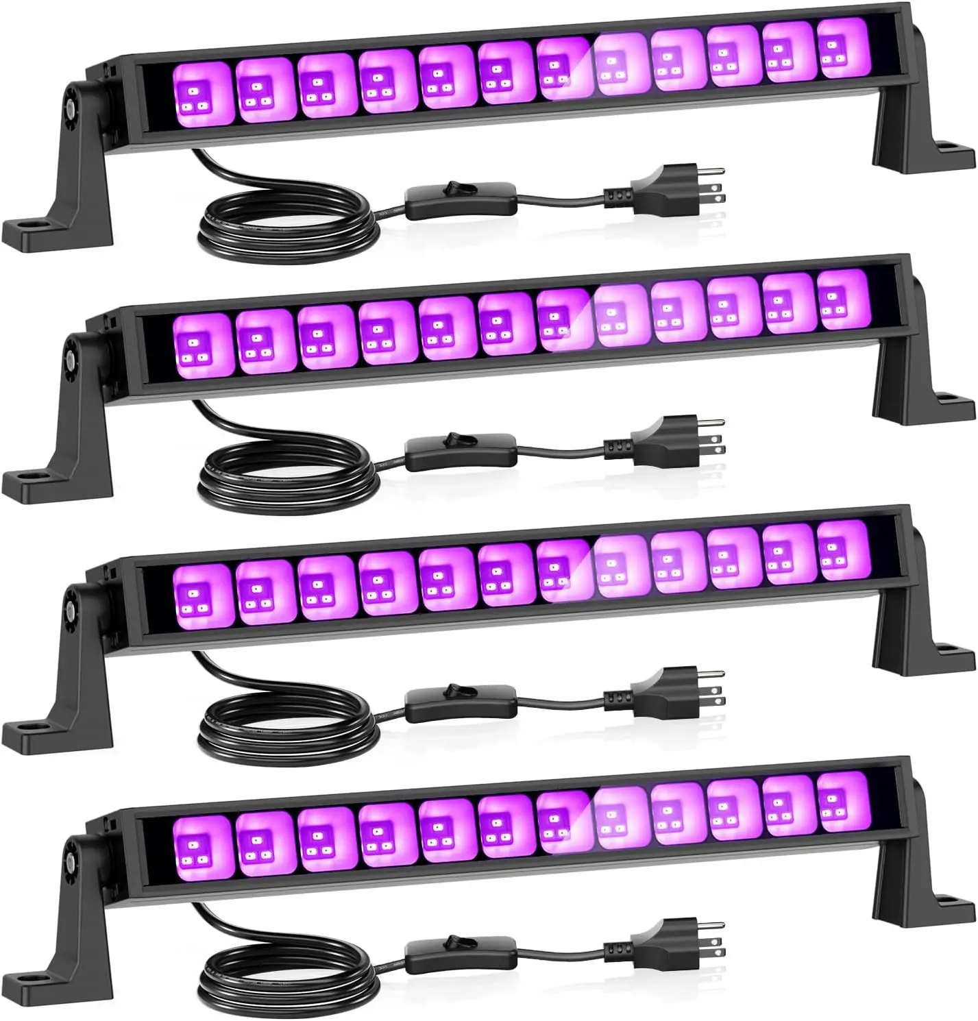 

Набор из 4 светодиодных черных светильников мощностью 42 Вт с вилкой и выключателем, товары для световых шоу, украшения для Хэллоуина, спальни, сцены