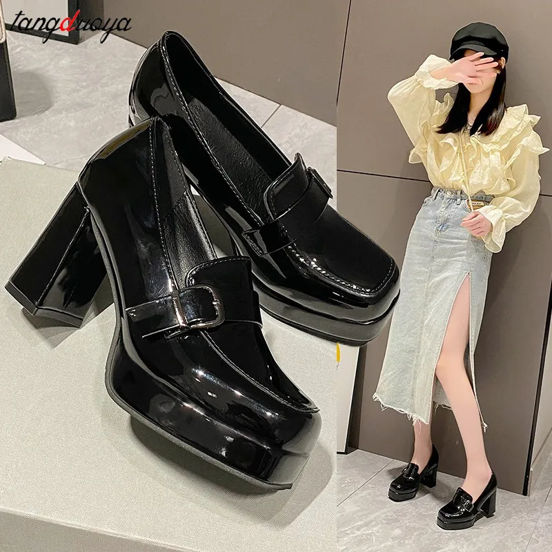 Platform Heels Chunky Loafers Women Spring New Super High Heel Y2k Mary Jane Shoes Black Pumps Thick Heel Office Shoe Woman 2024