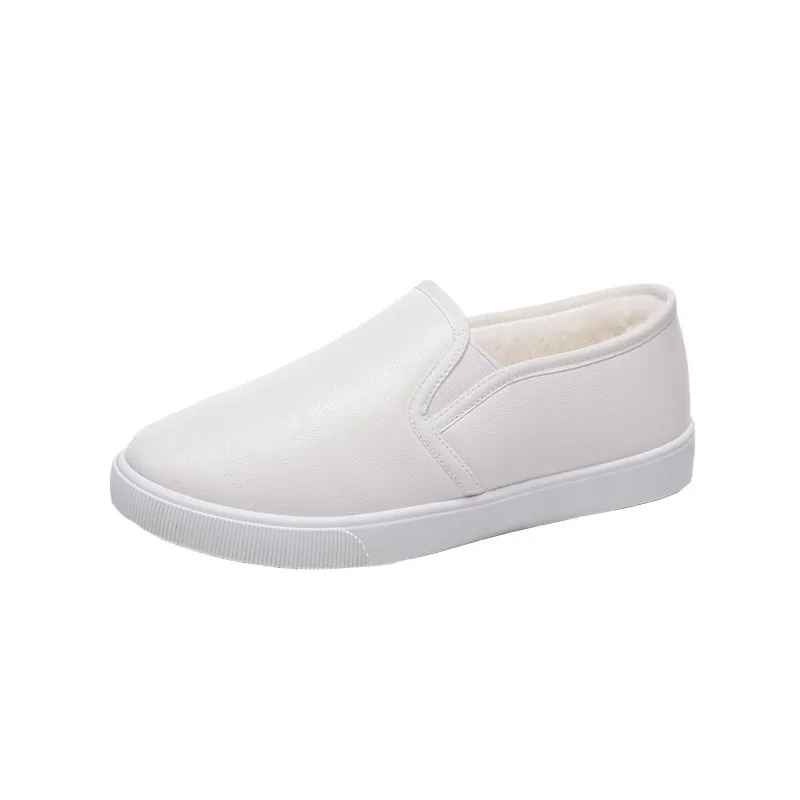 Winter Cotton Shoes for Women Leather Topped White Shoes Women Versatile Korean Style Slip on Lazy Loafers Casual White Shoes