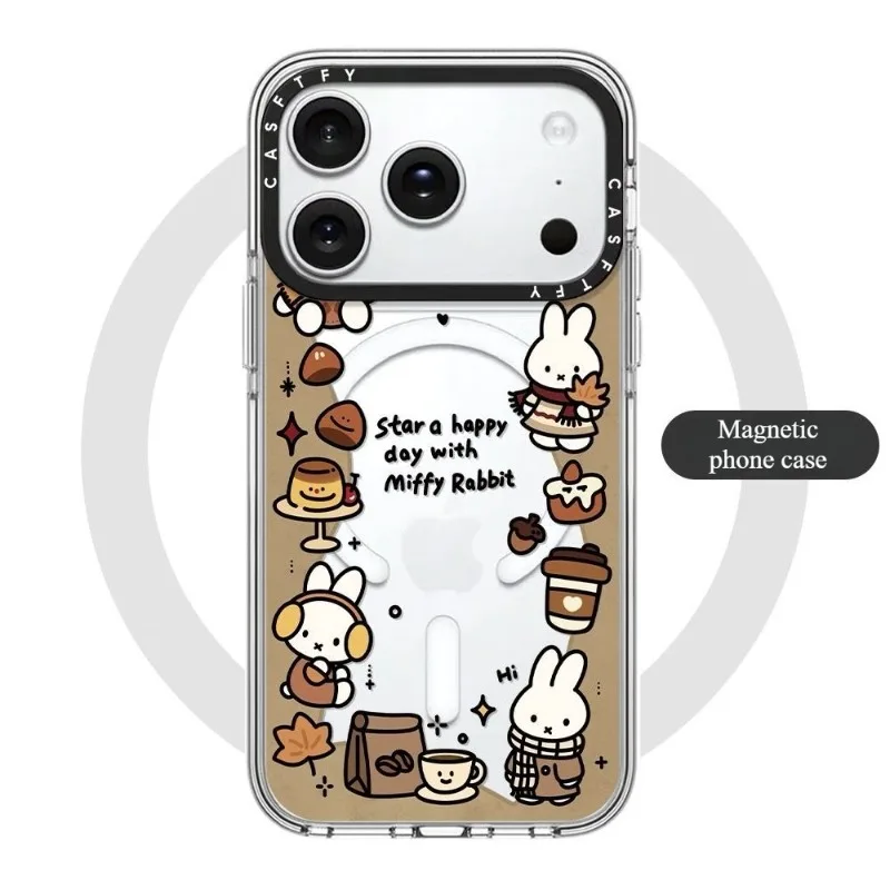 Kawaii Miffy Magnetic Case for IPhone 17 Pro Max Cartoon Coffee & Chestnut Bunny Soft Cover Compatible with IPhone 16/15 Pro view 3