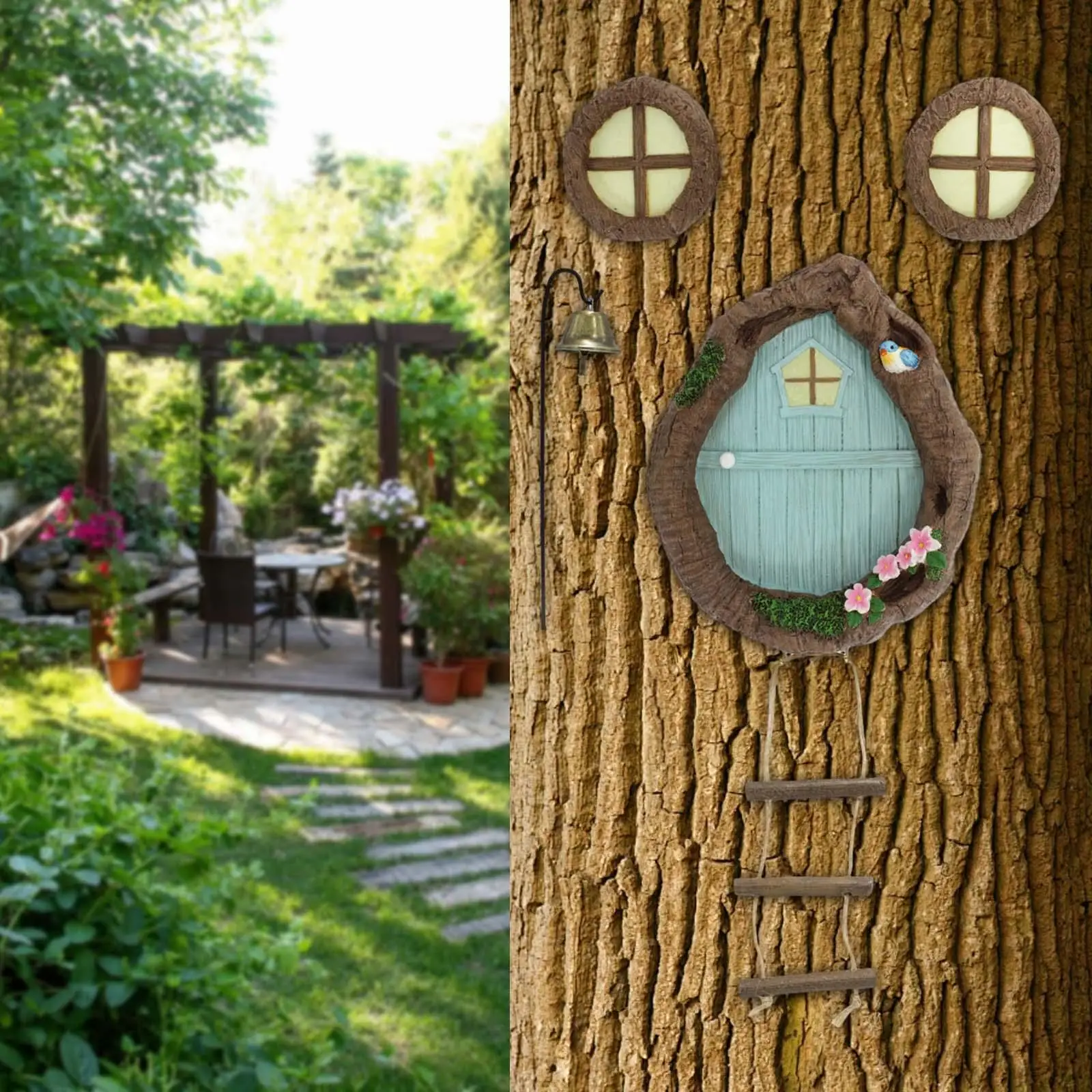 Fairy Door and Windows for Trees DIY Micro Landscape Ornament Wall Trees Garden Lawn Ornament Home Miniature Window and Door