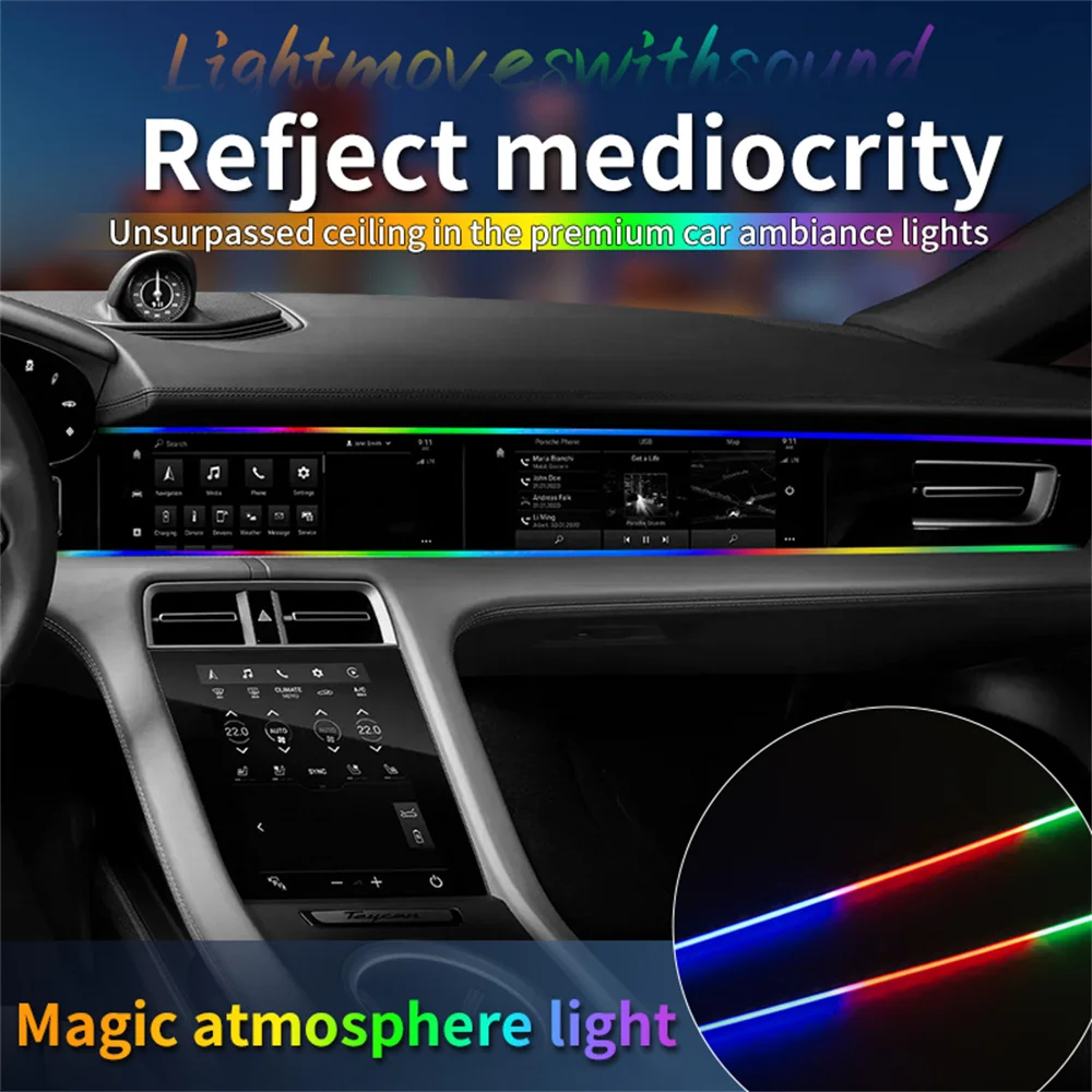 2 in 1 64 Color Car LED Color Atmosphere Lights USB Port Bluetooth Control