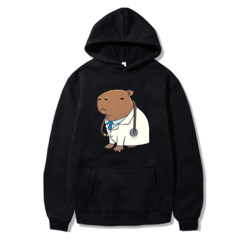 Capybara Doctor Costume Print Hoodies Kawaii Capybara Gangster Graphic Unisex Pullover Fashion Streetwear Women/Men Sweatshirt