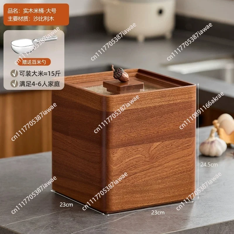 Solid wood rice barrel sealed household, insect-proof and moisture-proof storage tank, rice tank, grain storage box