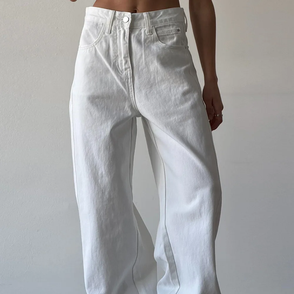 Loose Solid Color Jeans 2026 New Versatile Casual Commuting Wide-leg White Denim Trousers