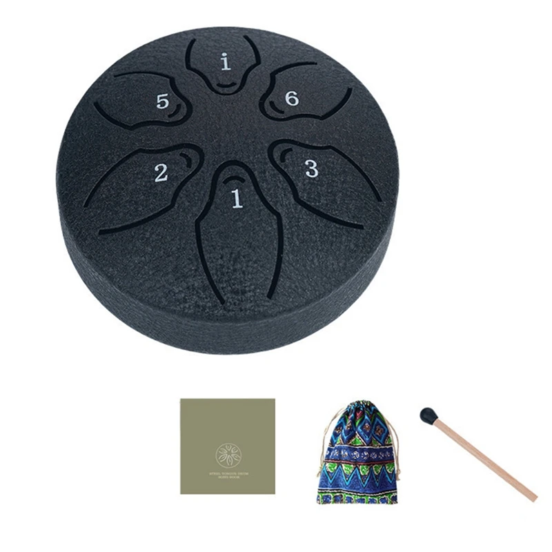 

AA79 New 3 Inch 6 Tone Outdoor Steel Tongue Drum Rain Drum Instrument Mini Hand Drum Ethereal Drumstick