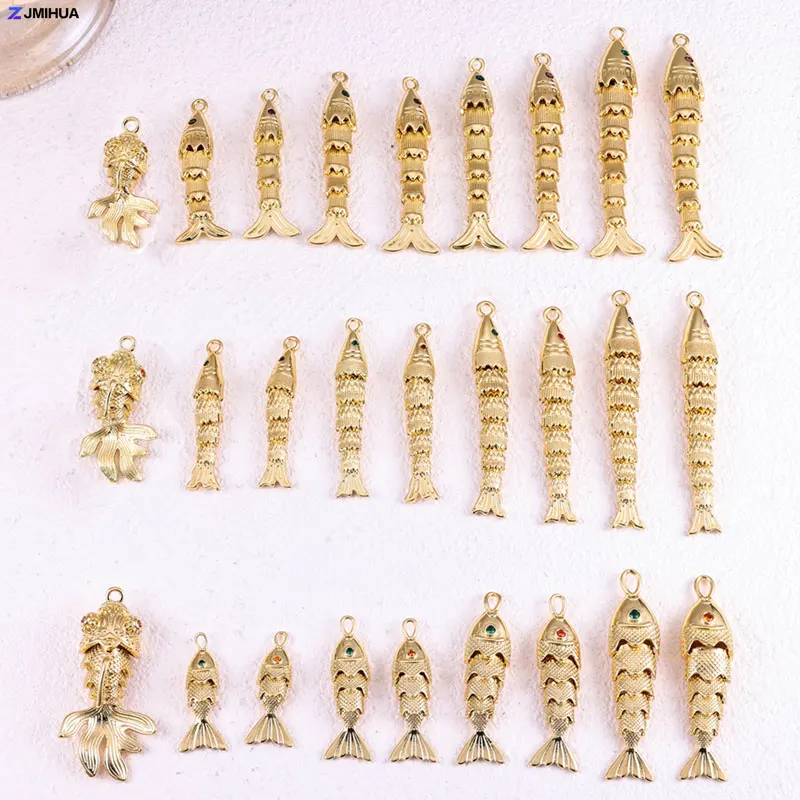 Good Quality Copper Zircon Active Fish Charms Plated 18K Golden Pendant For DIY Fashion Jewelry Necklaces Supplies Accessories
