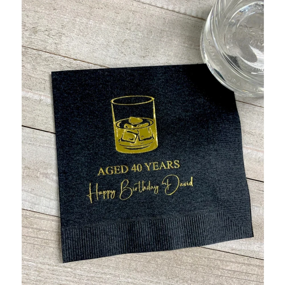 

Personalized Napkins Aged Years Rocks Glass Bar Custom Printed Monogram Beverage Cocktail Luncheon Dinner Guest Towels ，50Pcs