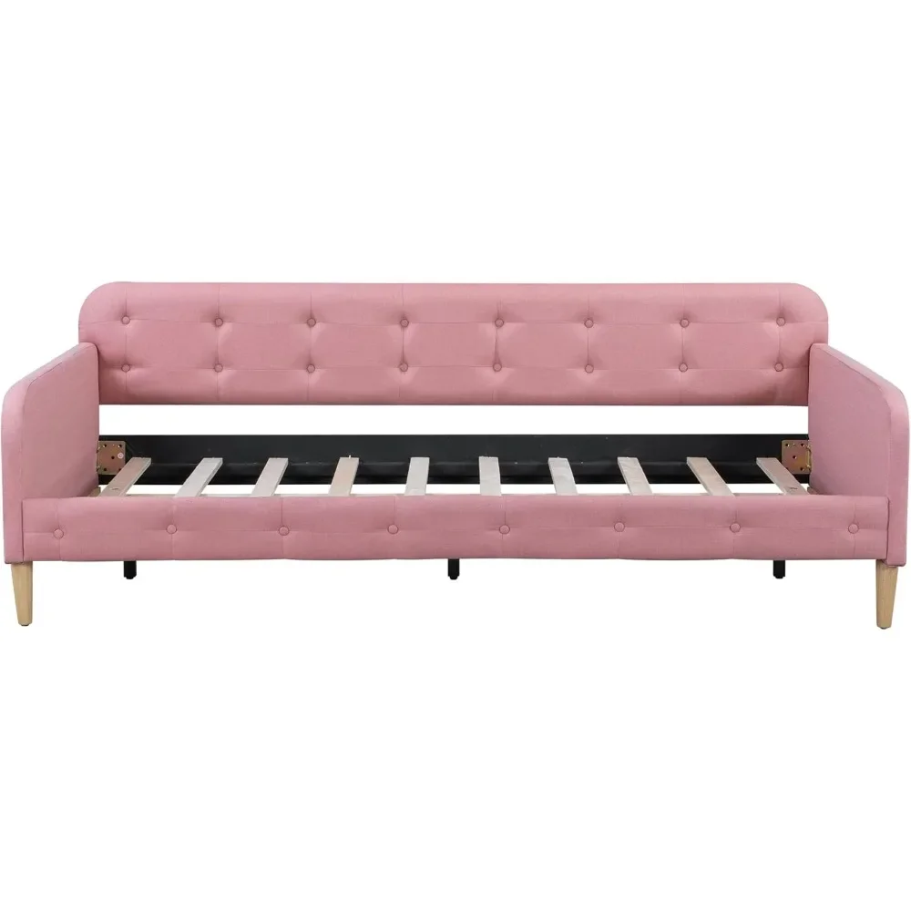 

Twin Size Daybed, Upholstered Day Bed Frame with 4 Wood Legs, Button Tufted Sofa Bed for Living Room, No Box Spring Needed