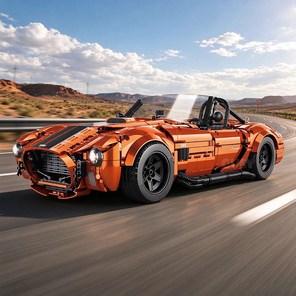 New MOC American Retro Convertible Sports car Building Block Set 1:8 Technic-Style Drivable Roadster Model Display Family Gift
