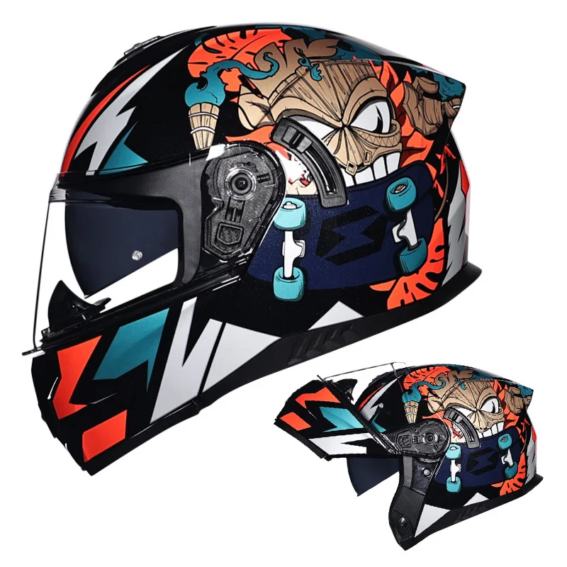 Casco de motocicleta Modular Para hombre y mujer, protector de cabeza de doble visera, abatible hacia arriba, de cara completa, aprobado por DOT