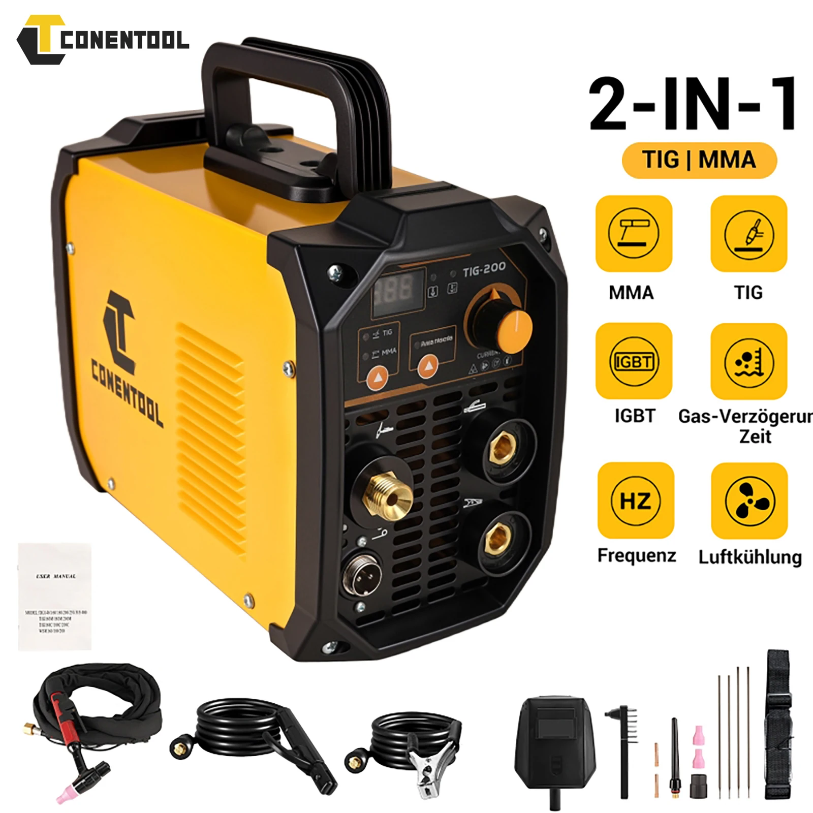 CONENTOOL Tig Welder TIG-200 220V TIG MMA 2 in 1 Welding Machine Stick Arc Welding DC IGBT Inverter Welder Machine for Beginner