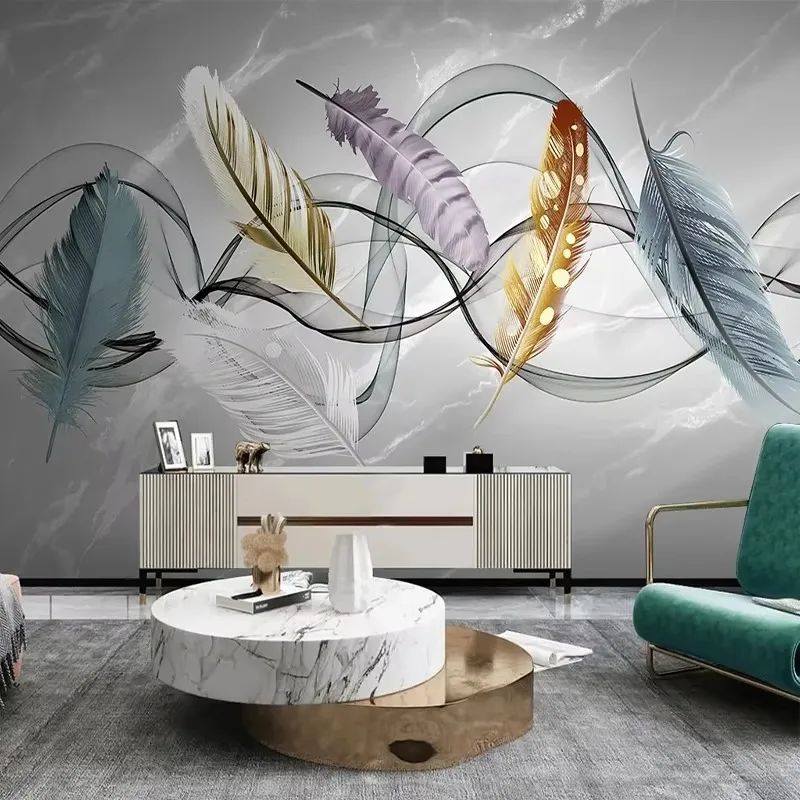 European Style 3D Marble Feather Wallpaper Custom Wall Mural for Living Room Bedroom TV Feature Wall Home Decoration