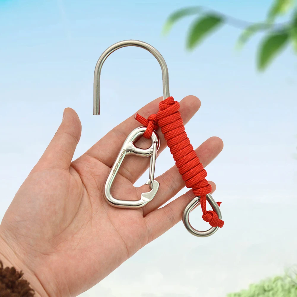 Anti-Lost Reef Hook 120cm Spiral Coil Lanyard Diving Drift Reef Hook Outdoor Underwater Hook for Water Activities