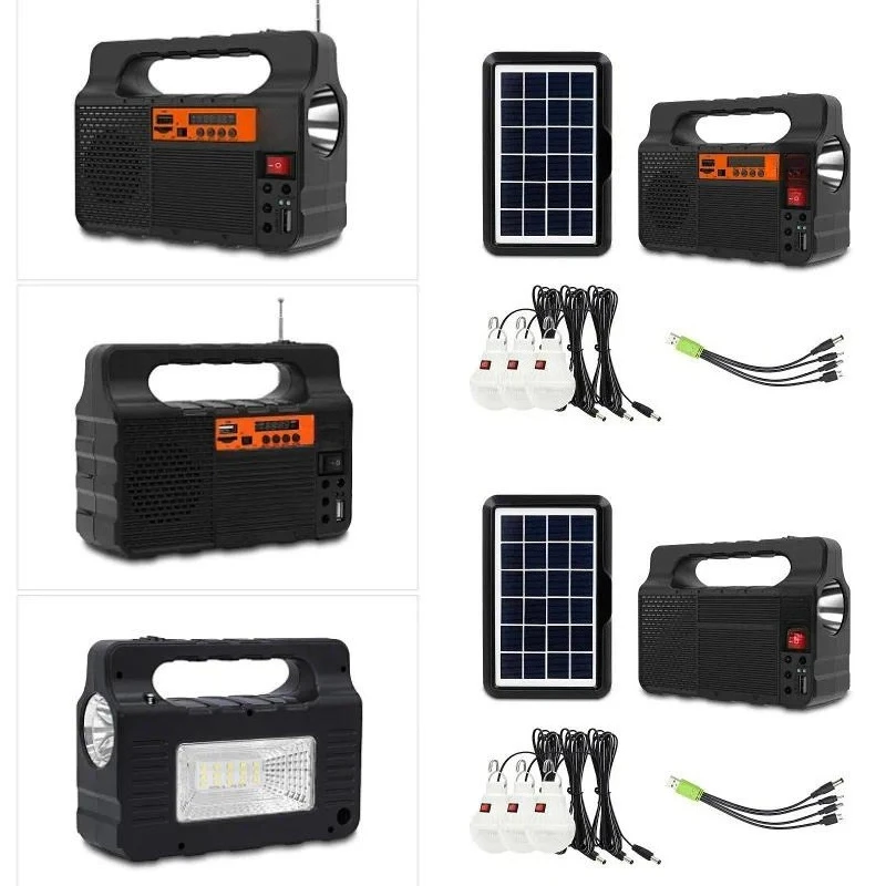 Solar Powered Emergency Flashlight with Radio Bluetooth Speaker USB Charging Portable Outdoor Lighting