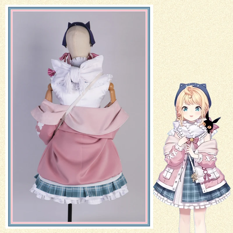 Vtuber Cos Millie Parfait Cosplay Cute Winter New Outfit plaid skirt Women pink Bow Tie Costume