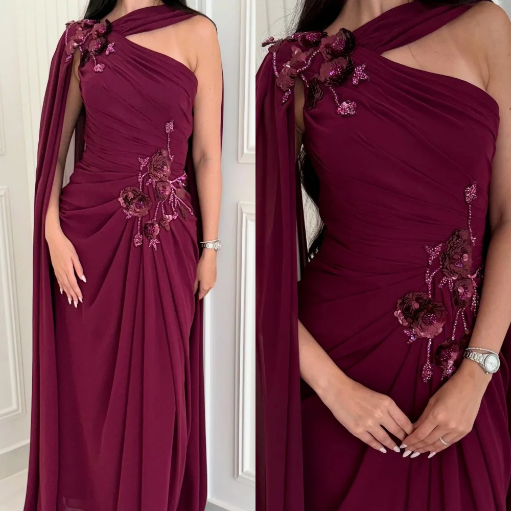 

Customized Classic Chiffon Pleat Beading Sequined Applique A-line One-shoulder Long Dresses Bespoke Occasion Dresses Elegant