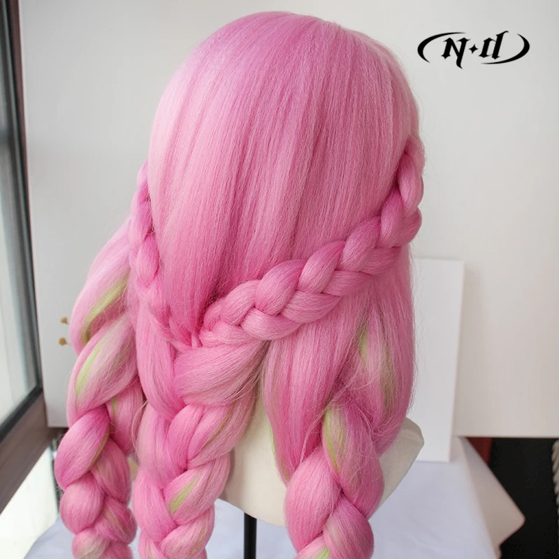 ND Mitsuri Kanroji 코스프레 가발 헤어피스 Kimetsu no Yaiba 애니메이션 코스프레 헤어 가발 Comic Con Coser 용 내열성 합성