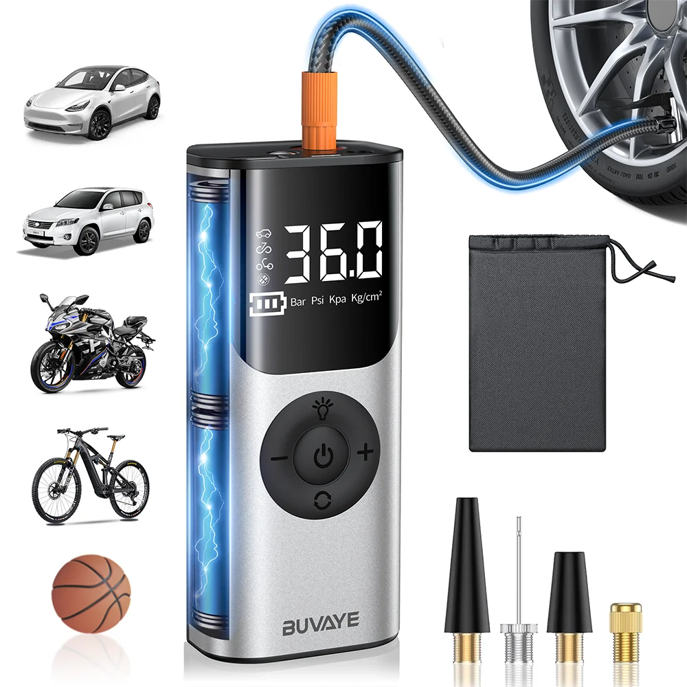 

BUVAYE Car Inflator Tire Pump Portable Air Compressor 150 PSI CordlessTire Pump Air Pump for Car Motorcycle Bicycle Tires