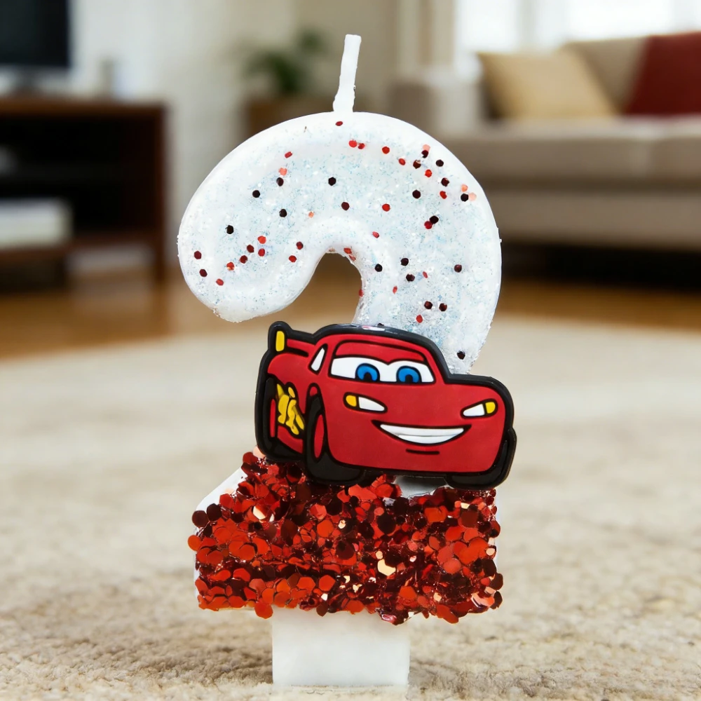 Lightning McQueen Digitale Geburtstagskerze, 0-9 Nummer Rennwagen Süßer Torten-Topper für Kinderpartys