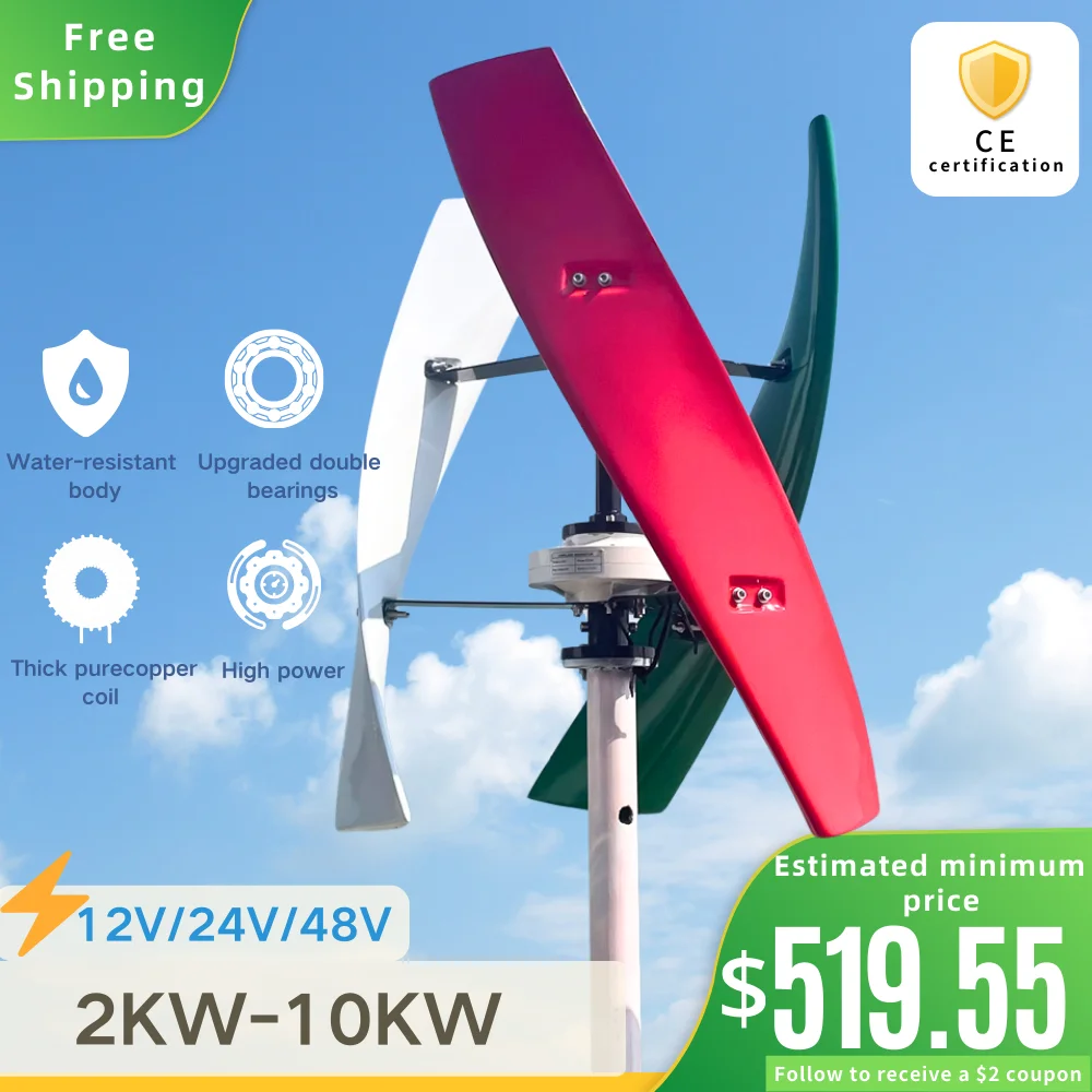 2000W Vertical Axis Wind Turbine 48V Alternative Energy Generator 220v AC Output Household Complete Kit with Controller Inverter