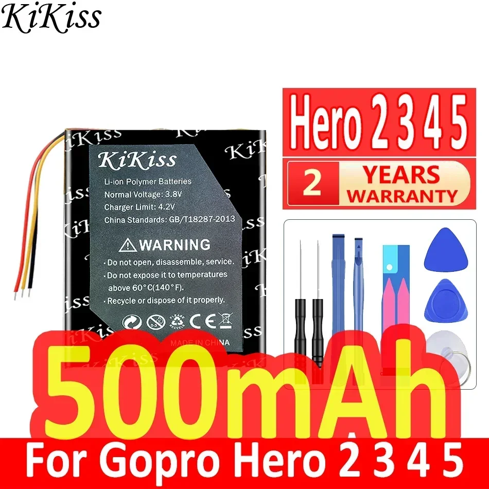 KiKiss Battery 500mAh For Gopro Hero 2 3 4 5 6 7 8 9 Hero2 Hero3 Hero4 Hero5 Hero6 Hero7 Hero8 Hero9 Digital