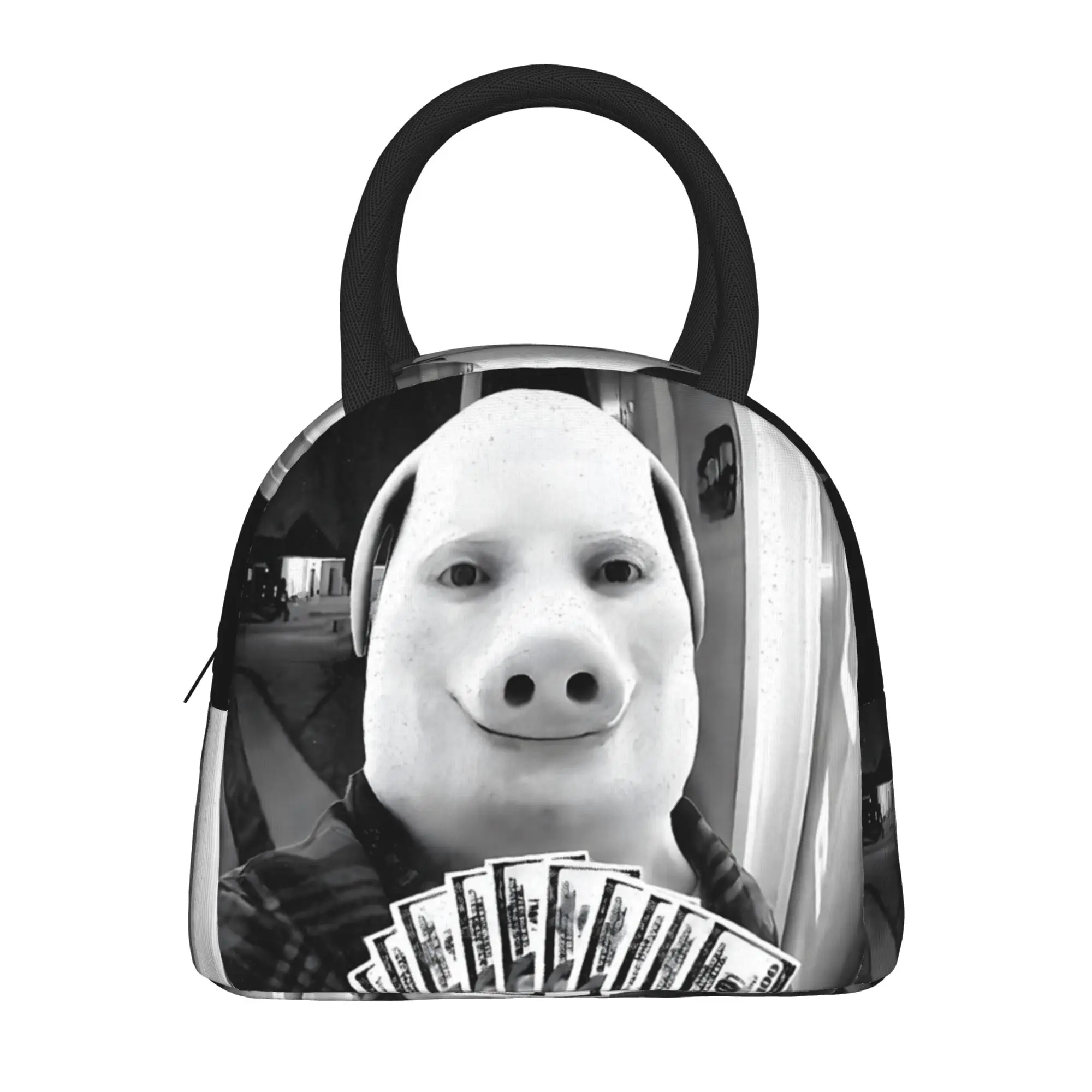 John Pork Motion at Your Front Door Doorbell Meme with Money Lunch Bag For Child  Print Lunch Box Retro Travel Cooler Bag
