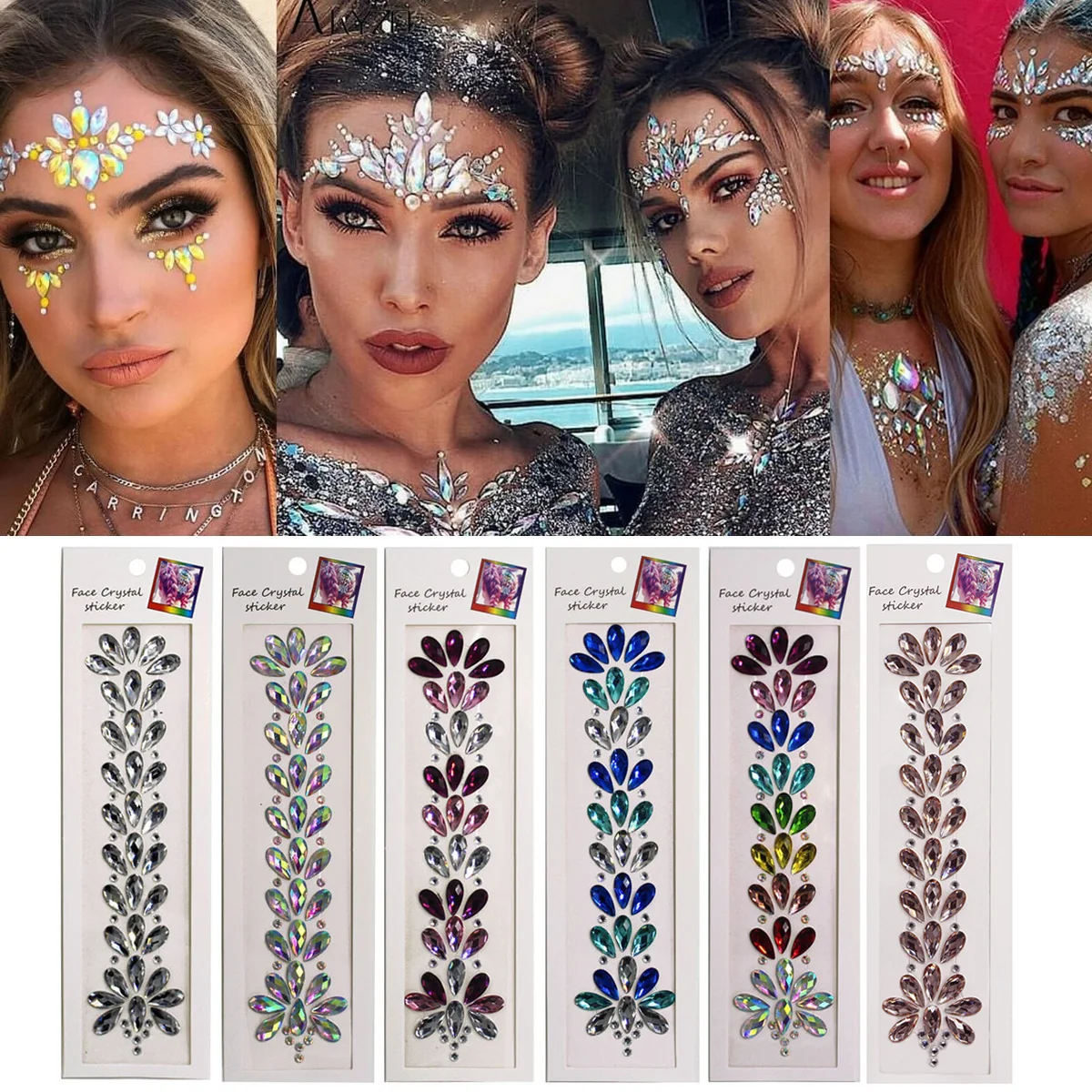 1Pack Festival Rhinestone Face Stickers Hair Decoration Gems Stickers Head Decoration Forehead Temporary Tattoo Stickers